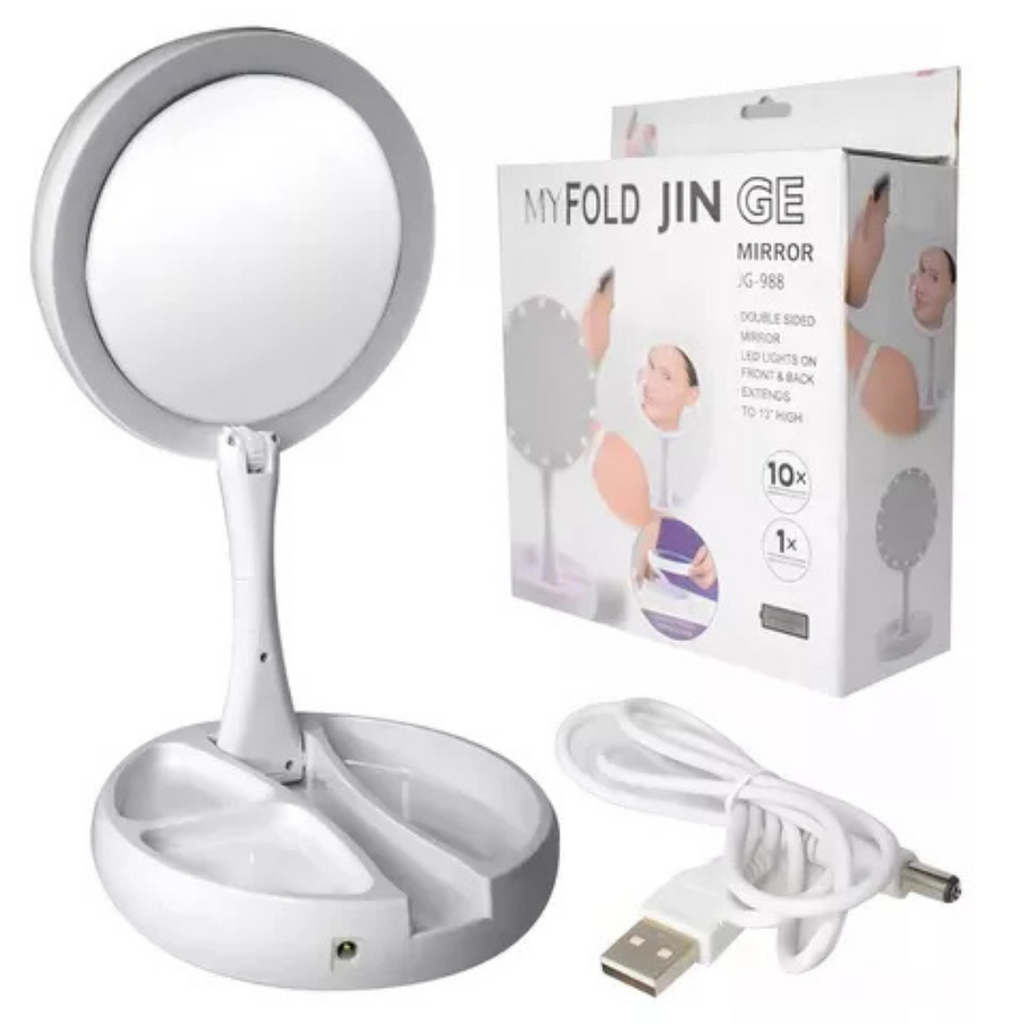 Espejo doble con LED integrado y aumento x10, luz natural para rituales de autocuidado