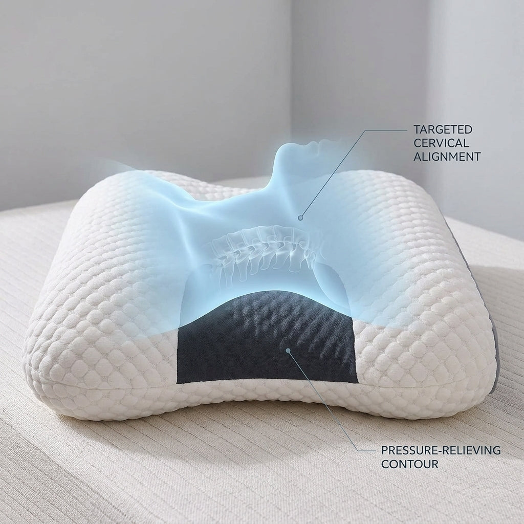 Almohada cervical con alineación cervical dirigida y contorno de alivio de presión
