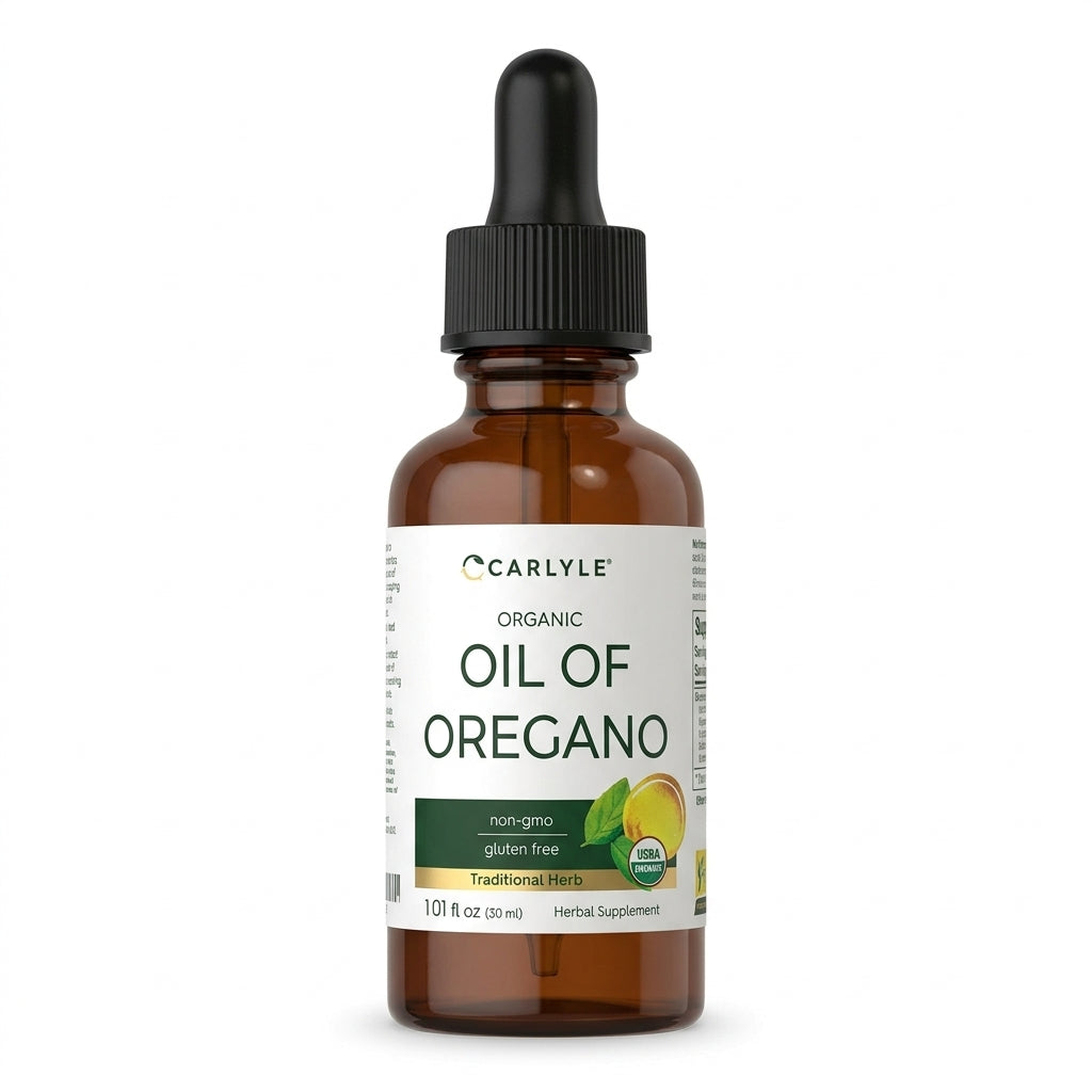 Aceite de Orégano en Gotas Carlyle sobre fondo natural