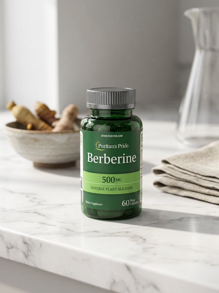 Berberina Pura 500mg - foto de producto sobre fondo oscuro