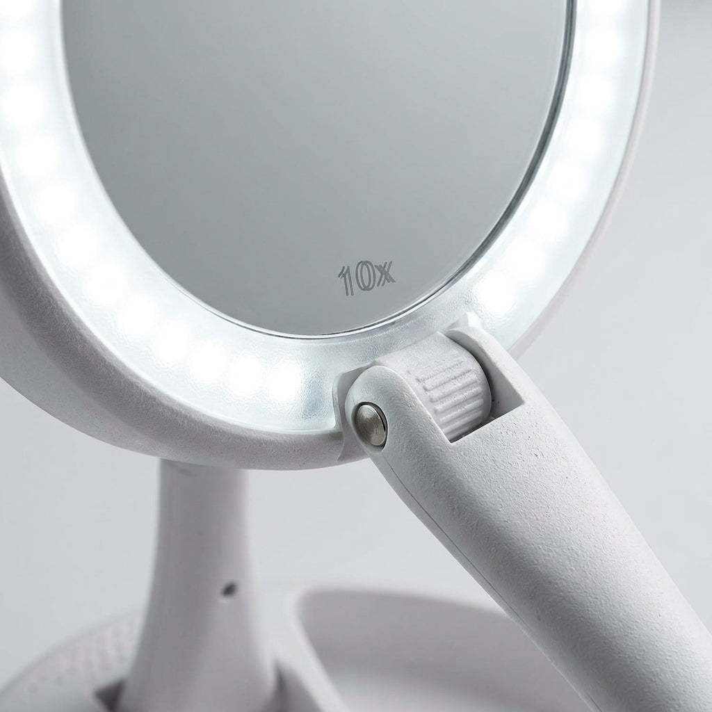 Vista trasera del espejo doble LED plegable