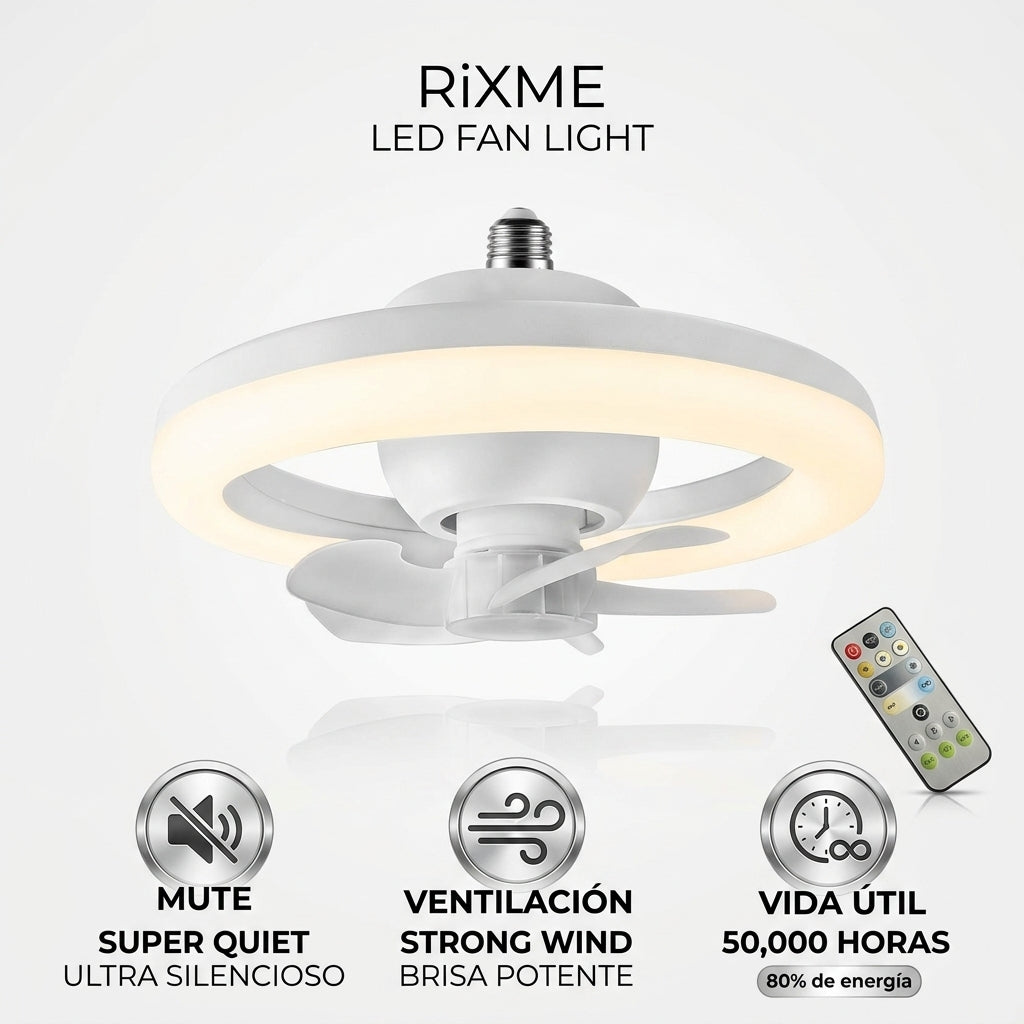 Ventilador de techo con luz RiXME, silencioso, con brisa potente y control remoto